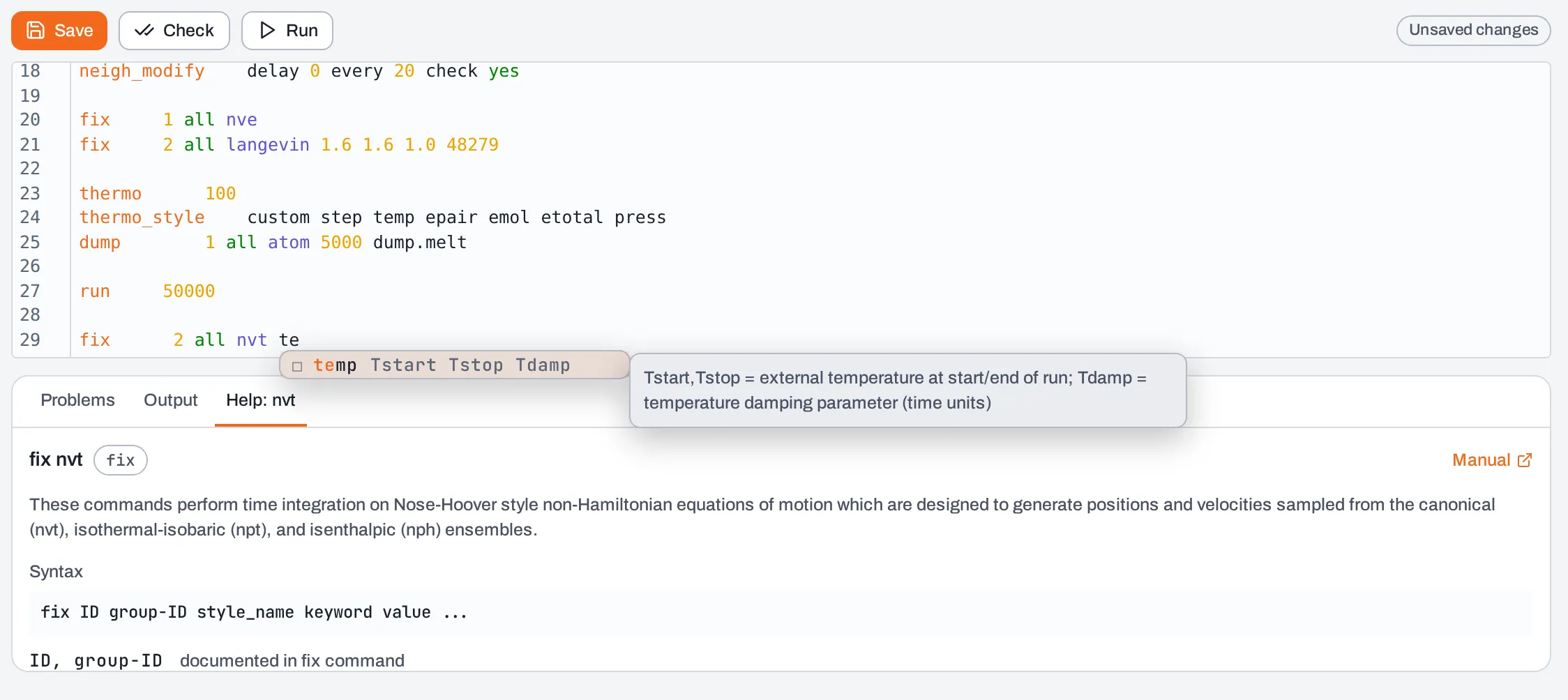 The script editor completing a fix keyword from the manual, with the Help tab open beside it