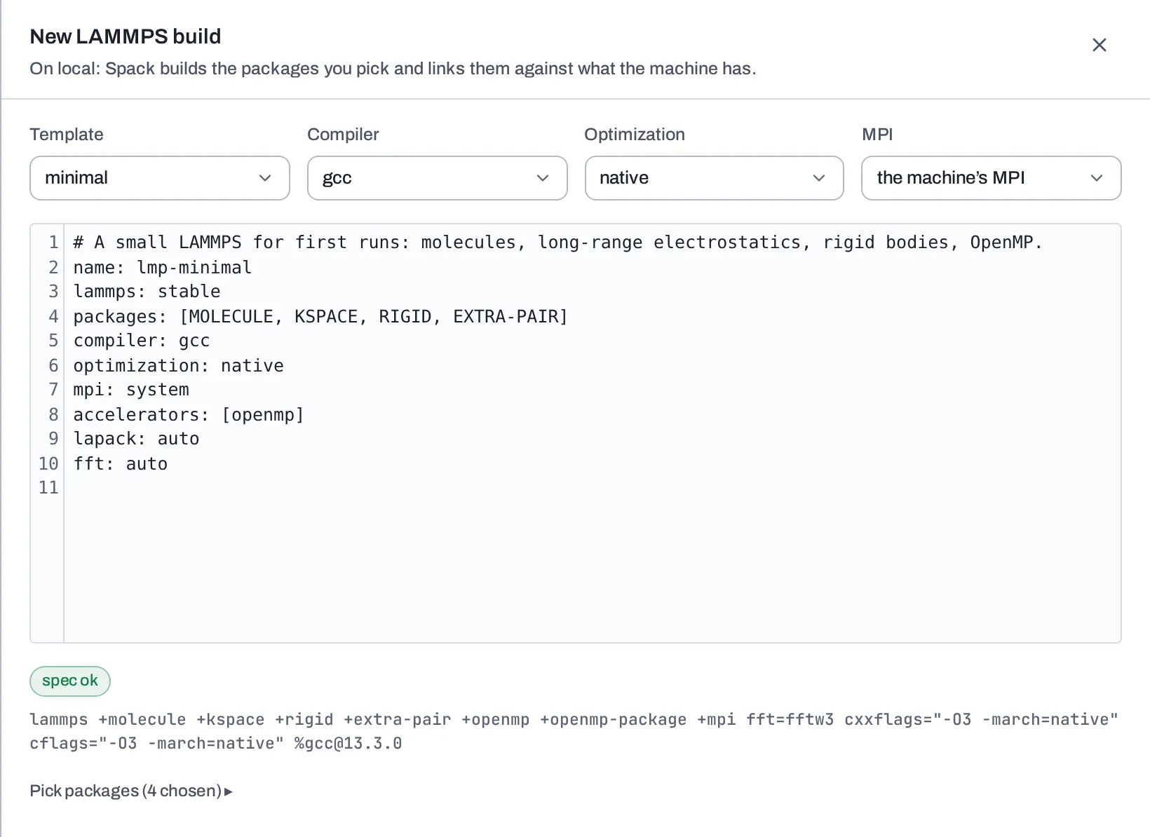 The New LAMMPS build sheet with a YAML spec and live validation