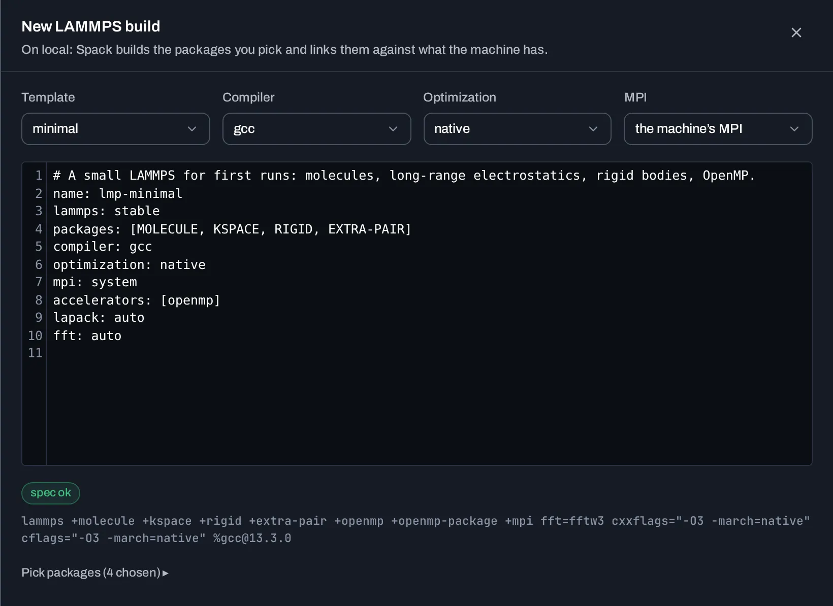 The New LAMMPS build sheet with a YAML spec and live validation